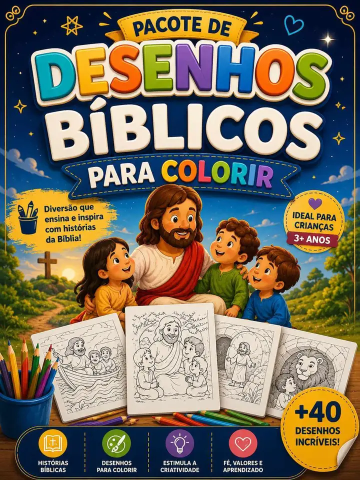 Capa do material 02 — Pacote de Desenhos Bíblicos para Colorir