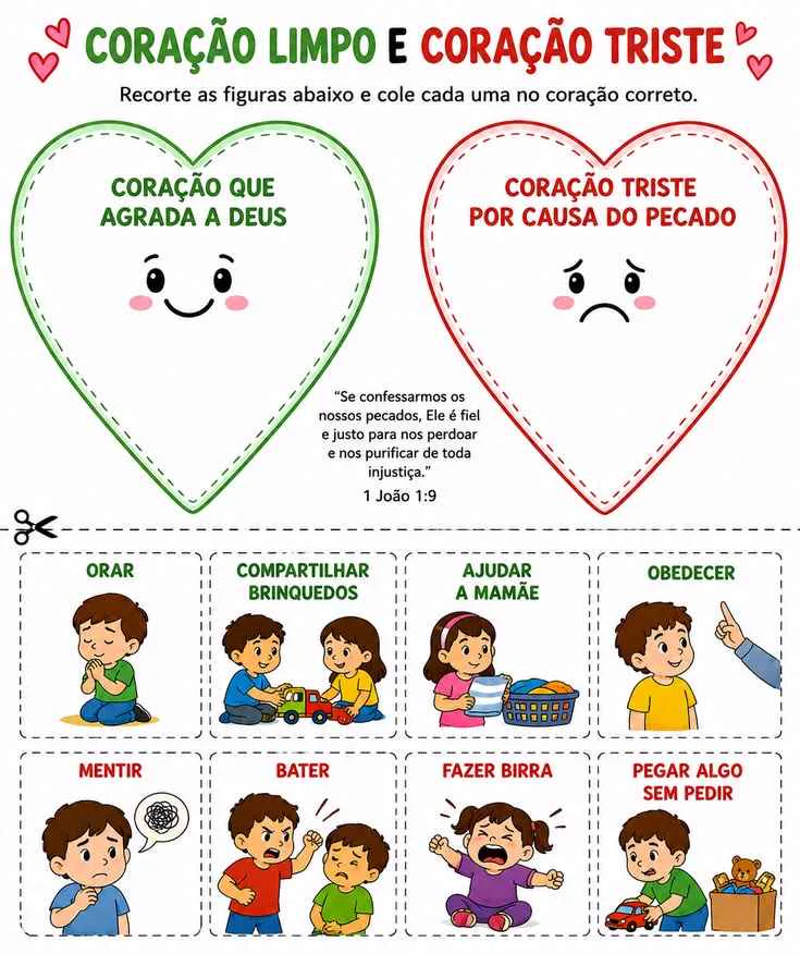 Recortes ilustrados de personagens bíblicos e cartões de emoções